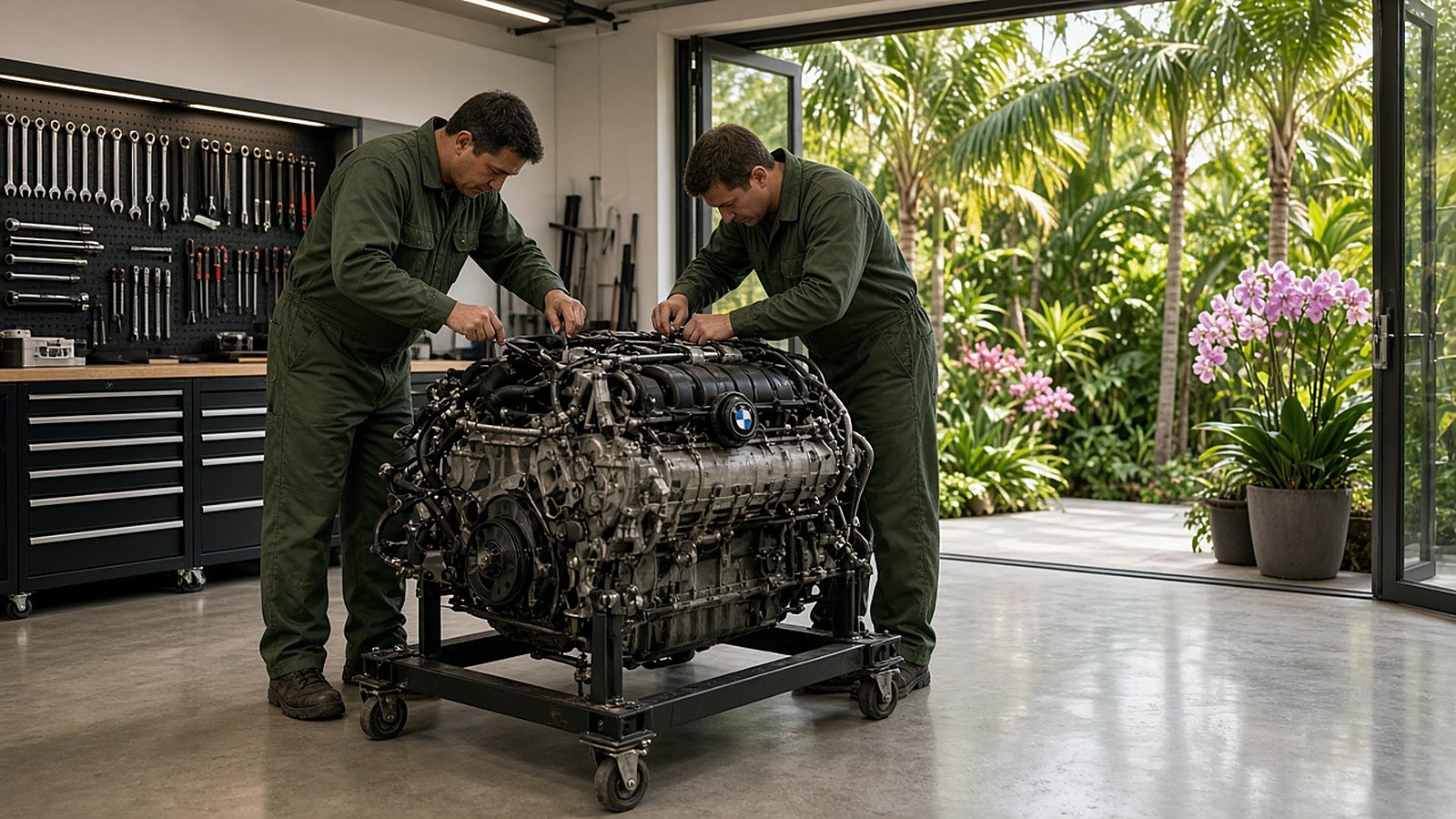 The Bav Engines team checking a BMW engine in Hamburg